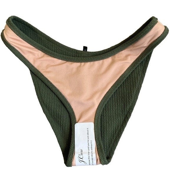 NWT J.Crew Olive Green Scrunchie Textured Curved Waist Cheeky Bikini Bottom Sz M - Picture 13 of 16